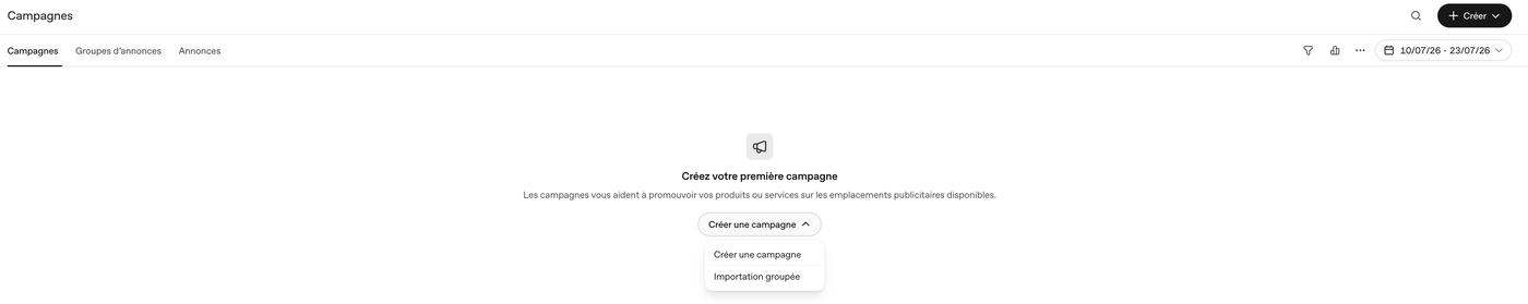 Écran de création de la première campagne dans ChatGPT Ads Manager